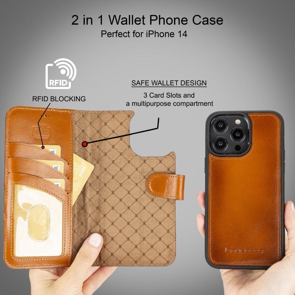 Apple iPhone 14 Series Detachable Leather Wallet Case Darker Color - MW-3